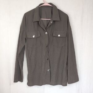 Unbranded Olive Green Grey Waffle Knit Snap Front Shirt Jacket Size Extra Large
